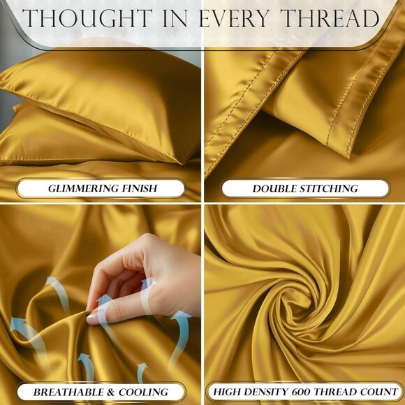 13- Satin 4 Piece Luxury Silky Queen Size Bedding Set 15"  Deep - Picture 3 of 8